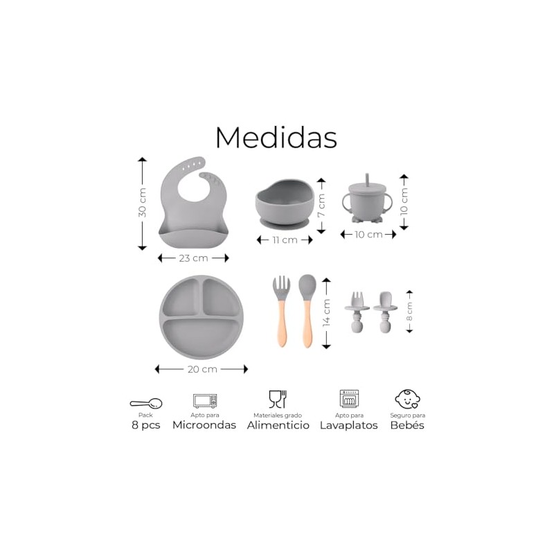 Raganet, Juego de Platos y Cubiertos para Bebé de Silicona,