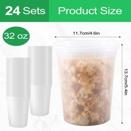 Cptoion 32oz Plastic Deli Containers with Lids,Plastic Freezer Food Storage Containers,Leakproof Soup Container with Airtight Lids for Soup,Home,32 Oz Resuable Deli Containers,24 Set
