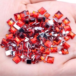 180pcs Flatback Square Rhinestones Gems 2/4/6MM Red Acrylic Crystal Rhinestones Gems for Nail Art/Face Decor/Craft