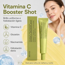 Sérum Facial Booster Shot de Vitamina C con Glutatión y Vitamina E, Tratamiento Diario Iluminador Antiarrugas, Unifica el Tono y Suaviza la Piel