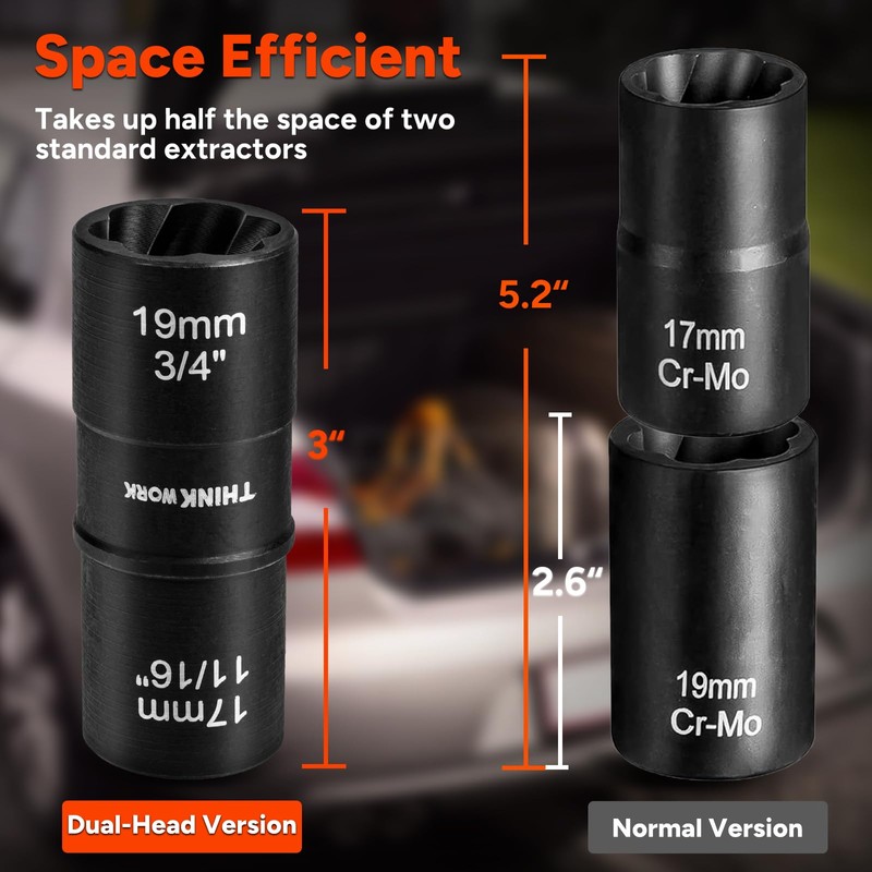 THINKWORK 1/2 Inch Drive Lug Nut Extractor Set, 5pcs Flip