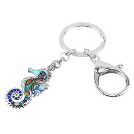 WEVENI Enamel Jellyfish Keyring Octopus Key Ring Shark Seahorse Gifts Beach Jewellery for Women Girls Handbag Car Key Charms, Navy Seahorse