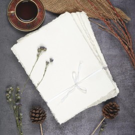400 GSM / 25 Sheets - Rough/Textured Watercolor Drawing/Sketching Paper - 7"X5" - Handmade/Deckle Edge Paper Made From Virgin Egyptian Cotton - Off-White by Leather Village