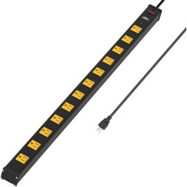 CRST 12-Outlet Heavy Duty Surge Protector Power Strip Bar 1800 Joules 15A Circuit 6FT