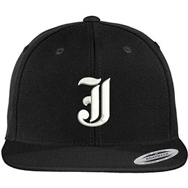 Trendy Apparel Shop Old English J Embroidered Flat Bill Snapback Cap - Black