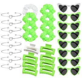 32 Pcs Bridesmaids Gifts Including Heart Shaped Glasses Claw Hair Clips Silver Bangle Silk Scrunchies Bridesmaid Hair Accessories Bridal Party Bachelorette Party