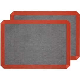 Perforated Silicone Baking Mats, 2 PCS Eclair Silicone Mat for Half Sheet，Tray Pan Liners Perfect Bakeware for Making Cookies, Macarons, Bread and Pastry,11.8"x 15.7" (Corner Cut)
