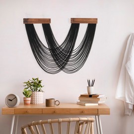 LB Black Macrame Wall Hanging, Boho Tapestry Wall Hanging Macrame Wall Art Handmade Yarn Woven Wall Art Modern Home Decor Headboard Wall Decor for Bedroom Living Room Dorm Nursery, 12x26 Inch
