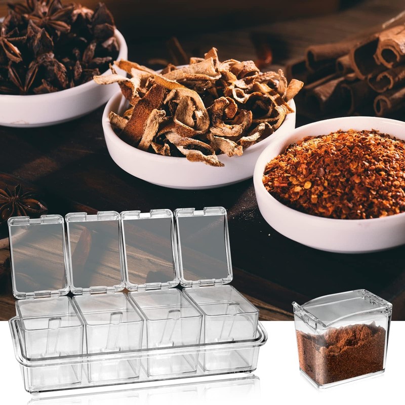 Faxco Clear Seasoning Box, 4 Pieces Seasoning Rack Spice Pots,
