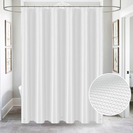 Tititex 8G Heavy Duty Plastic Solid White Shower Curtain Liner with 3 Magnets - Texture Waffle Grid Plaid Pattern PEVA Waterproof Shower Liner Bathroom Accessories 72x72 inch