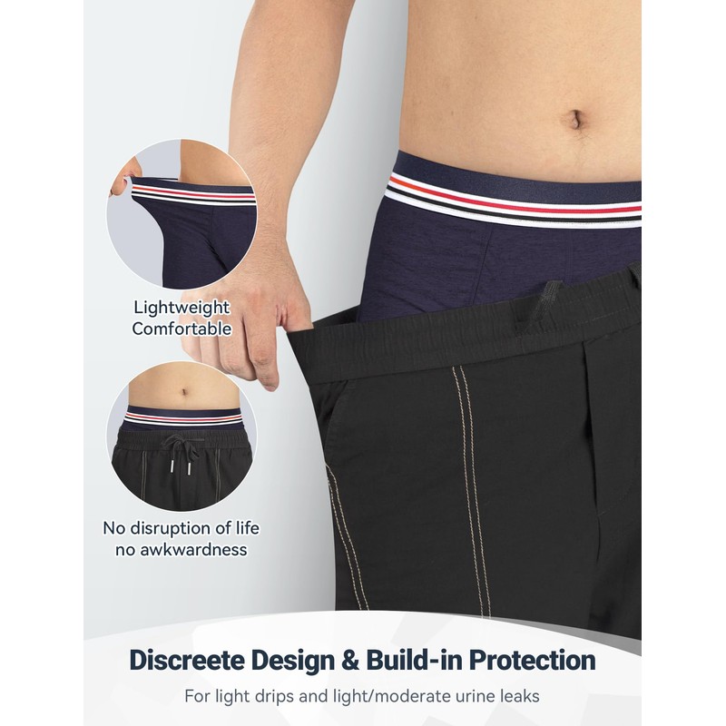 Carer 3 Pack Men's Incontinence Boxer Brief Washable Light &