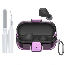 POZCIS [with Safety Lock] for Sony WF-C510 Case Cover, Clear Soft TPU Protective Earbuds Case with Carabiner & Cleaner Kit Accessories Set(Clear Purple)