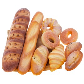Woration 10pcs Artificial French Bread Set Fake Loaf Simulation Baguette Faux Pastries Food Model Display Home Kitchen Decoration Bakery Ornament