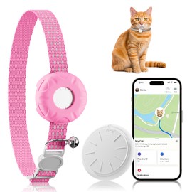 GPS Tracker for Cats, Cat Tracker Compatible with Apple Find My App (Only iOS), No Monthly Fee, Breakaway Collar Included (White Tracker, Pink Cat Collar)