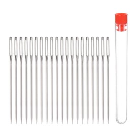 HARFINGTON 20pcs Large Eye Stitching Needles 2.05Inch Sewing Needles Stainless Steel Leather Needle Embroidery Needle Yarn Knitting Hand Sewing Needles with Storage Bottle