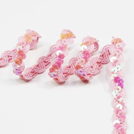 12 Yards，Wide 0.59 Inch Pink Sequin Ribbon Trim for DIY Sewing Dress Dance Costumes，Headband (Pink)