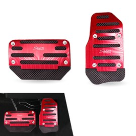 lekudo Pack-2 Car Brake and Accelerator Pedal, 5.1" x 3.5" + 3.1" x 5.9" Alloy Pedal Cover with Anti-Slip Rubber Strip, Punch-Free Installation Accessory, Universal for Automatic Cars (Red)