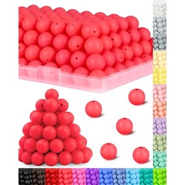 FIVEIZERO 120PCS Pink Silicone Beads, 15mm Round, for Keychain, Bracelet, Necklace DIY Crafts (Pink-Red)