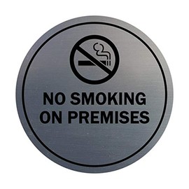 Signs ByLITA Circle No Smoking on Premises Sign with Adhesive Tape, Mounts On Any Surface, Weather Resistant, Indoor/Outdoor Use (Brushed Silver) - Medium