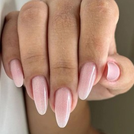 Light Pink Press on Nails Almond Medium Long Length Full Cover Acrylic Nails Artificial Pink Fake Nails Daily Wear Simple Stick on false Nails for Women Girls 24 Pcs