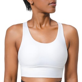 COOLMATE Sports Bra Tops for Women, T-Back Seamless Racerback Padded Low Impact Yoga Bra, Pilates Workout, Supportive, Light Support, Moisture-Wicking (White)