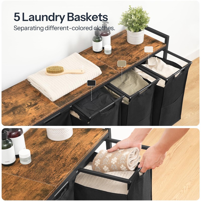 HOOBRO Laundry Sorter 5 Sections, Laundry Hamper with Wheels, 5