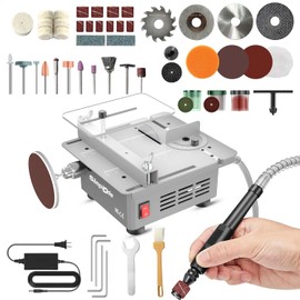 Mini Table Saw, Sinpiode Multi-Functional Desktop Portable Table Saw for Crafts with Adjustable Speed & Angle, All-in-One Cutting, Sanding, Engraving & Drilling Tool for Wood, Acrylic, Plastic, PCB