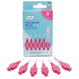 TEPE - Cepillo interdental original suave para limpieza de dientes, paquete de 6 unidades, 0,40 mm, huecos extra pequeños/pequeños, color rosa, tamaño 0