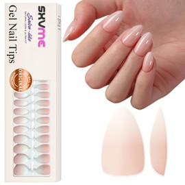 SXVME Gel Nail Tips Short Almond Press on Nails Ombre Soft Gel Nails Tips 150Pcs Pre Colored Natrual Peach White Gradient Tips Press ons Soak Off Acrylic Fake Nails Extensions DIY