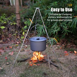 Andoer Tripod Swivel Grill Grill with Chain and Hook Height-Adjustable Camping Tripod for Open Fire Travel Hiking Picnic BBQ Silver