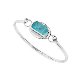 LUSTRE AND LIGHT 15.5x8mm Natural Raw Turquoise Twister Bangle Bracelet in Sterling Silver for Women, December Birthstone Jewelry Gifts for Her Birthday, Anniversary, Christmas, Graduation (Bezel-Set)