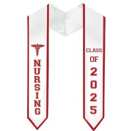 Nurse Graduation Stole with Medical Logo - Class of 2025 Nursing Graduate Sash Nurses School Stoles Gift, White Fabric & Red Embroidery Text (White & Red)