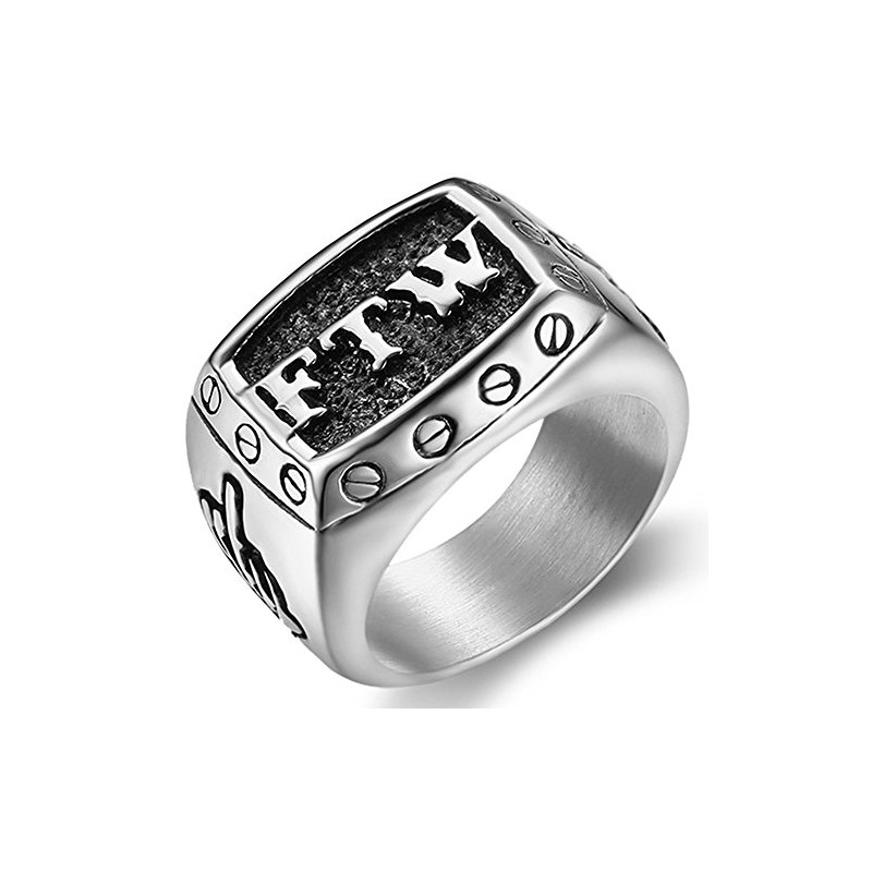 Stainless Steel FTW Biker Rider Mid Finger Ring, Stainless Steel,