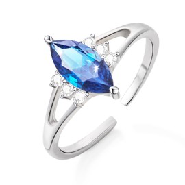 Cicy Bell Womens Statement Rings Platinum Plated Oval Cubic Zirconia Delicate Royal Blue Cut Engagement Open Rings for Gifts