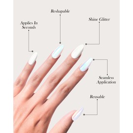 Dsvanay Press On Nails Medium - Almond Aurora Chrome/Glossy Designs,Glue On Nails with Nail Glue, Reusable, 12 Sizes - 24 Soft Gel Fake Nails Kit, Glazed Donut,Glass Nails,Pearly White