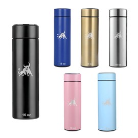 Chandler Stainless Steal Vacuum Bottle 16 OZ for Hot and Cold Coffee Tea and Beverages, Fits in the Car Spill Free, Insulated Cup Lid with Press in and sealed Hole for Straw (Gold)