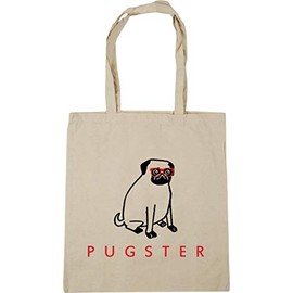 Hippowarehouse pugster the hipster pug Tote Shopping Gym Beach Bag 42cm x38cm, 10 litres