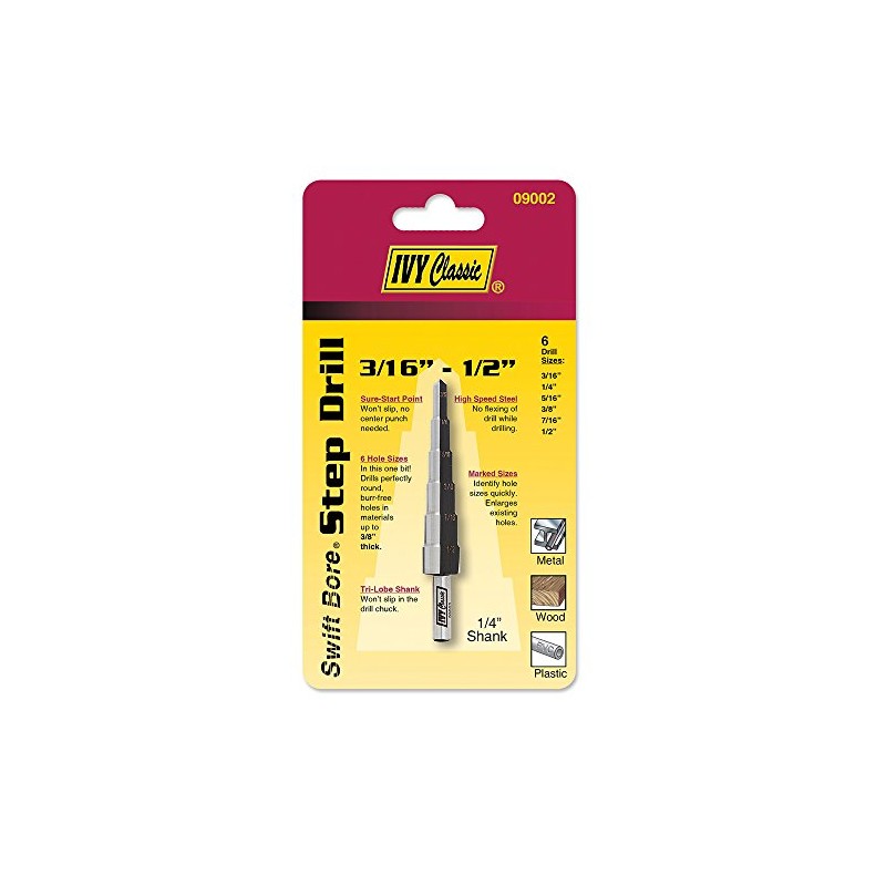 IVY Classic 09002 6-Hole Step Drill Bit, 3/16" - 1/2",
