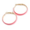 Wide Pink Enamel Hoop Earrings In Gold Tone/Medium Size/40mm D