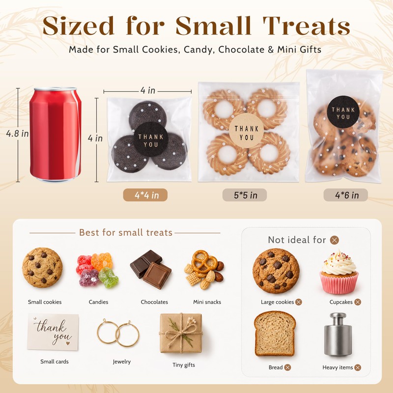 NPLUX 200PACK Self Sealing Cellophane Treat Bags Clear Cookie Bags