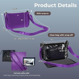 Caitie G Stadium Bag - Smooth Purple Full Set- Transforms to Clear with Removable Outer Wrap, Stadium Compliant Clear Purse Bag for Concerts Sports Events Festivals
