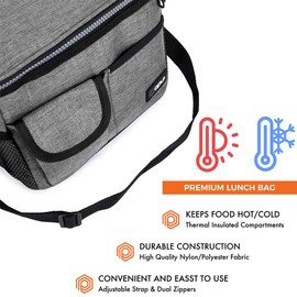 OPUX Insulated Lunch Box for Men Women, Leakproof Thermal Lunch Bag Cooler Work Office School, Soft Reusable Lunch Tote with Shoulder Strap, Adult Kid Lunch Pail Kit, 14 Cans, Gray
