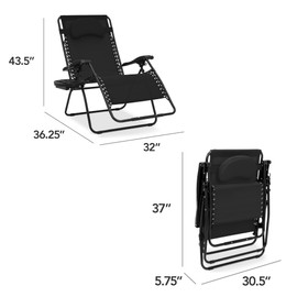 Best Choice Products Oversized Zero Gravity Chair, Folding Outdoor Patio Lounge Recliner w/Cup Holder Accessory Tray, Pillow - Black