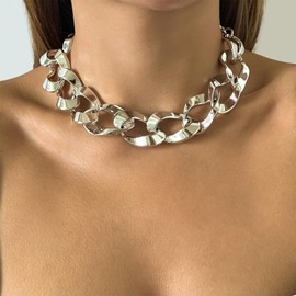 Chunky Gold Necklace for Women Layered Gold Cuban Link Chain Carabiner Necklace Gold Statement Necklace Thick Choker Necklace Paperclip Chain Toggle Bar Clasp Necklaces Christmas Stocking Stuffers Jewelry Gifts Hip-hop Jewelry(Oct D)