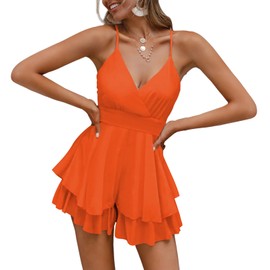 Fixmatti Women Dressy Rompers Spaghetti Straps Backless Boho Swing Chiffon Jumpsuits Orange M