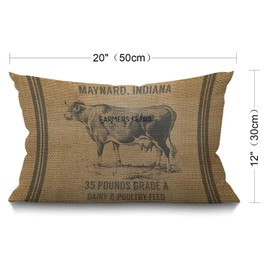 BGBDEIA Vintage Cow Feed Sack Oblong Rectangle Cushion Cover,Cow Cotton Linen Throw Lumbar Pillow Case Pillow Cover Home Office Decorative Rectangle 30 x 50 cm 12 X 20 Inches