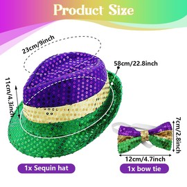 ZOOMPIL Sequin Hat, Disco Sequin Hat, Including Hippie Sunglasses, Round, Bow Tie with Sequins, 3 Pieces Shinny Sequin Costume, Jazz, Hip-Hop, Dance, Performance Accessory Sets