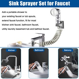 AWXYG Sink Sprayer Attachment for Faucet ，Kitchen Bathroom On/Off Handheld Shower Head with Flexible Hose,Faucet Aerator & Diverter Valve,for Hair Washing Pet Dog Shower