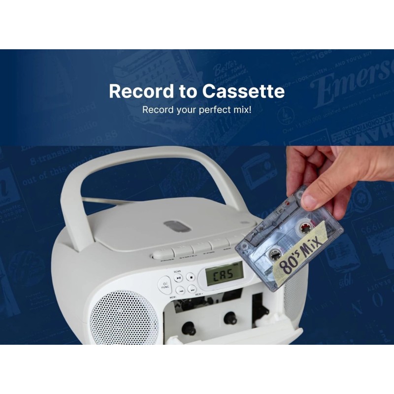 Emerson Portable CD Player Boombox with AM/FM Stereo Radio Cassette