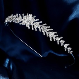 YUEKISEN Fashion Rhinestone Headband Silver Thin Crystal Headband Sparkly Crystal Rhinestone Hair Band Hoop for Women Bridal Wedding Party Headpiece